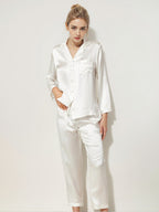 Classic Button Front Top & Long Pants Silk Sleepwear Set