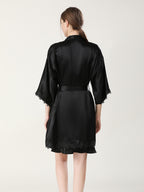 Rose Lace Mulberry Silk Robe and Slip Dress Set
