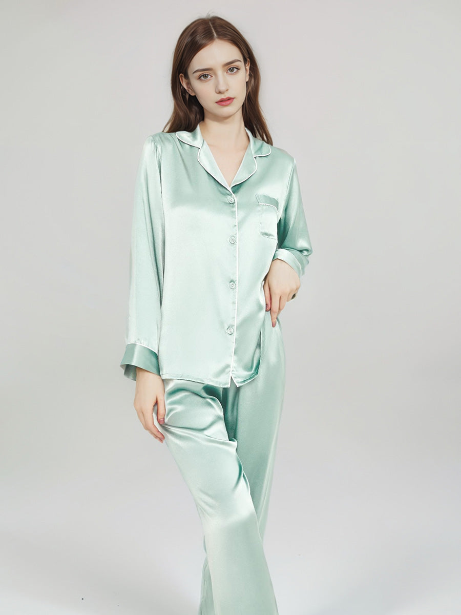 Contrast Piping Long Sleeve Pajama Set