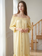 Puff Ruffle Cuff 3/4 Sleeve 100% Pure Silk Sleep Dress