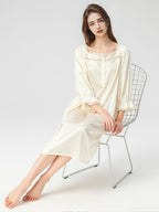 Loose Lace Yoke Mid-Length 100% Mulberry Silk Nightdress