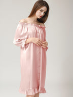 Puff Ruffle Cuff 3/4 Sleeve 100% Pure Silk Sleep Dress