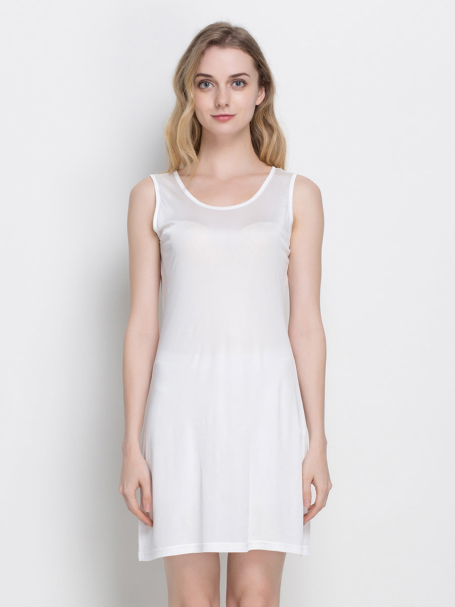100% Mulberry Silk Sleeveless Nightgown Side Slit Sleep Dress