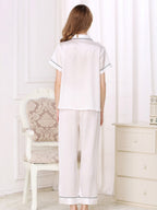Short Sleeve Mulberry Silk Pajama Set with Contrast Piping