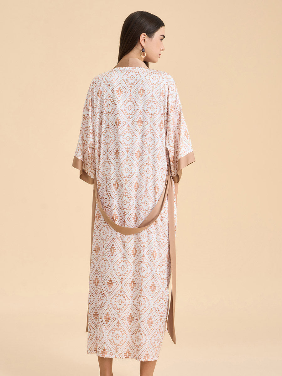 Geometric Jacquard Satin Kimono Robe
