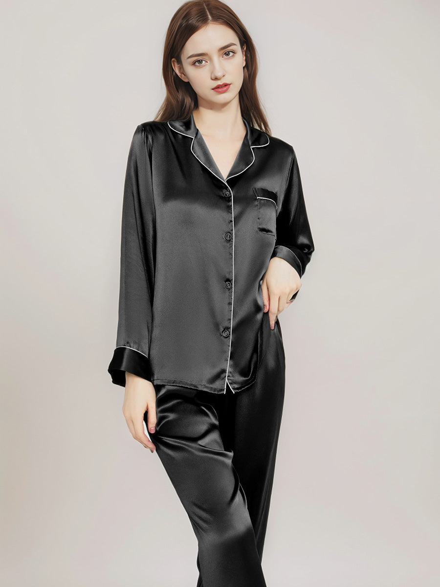 Contrast Piping Long Sleeve Pajama Set