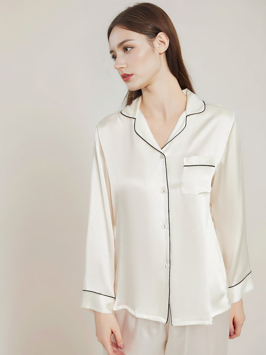 Contrast Piping Long Sleeve Pajama Set