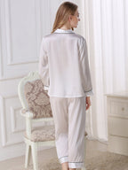 Long Sleeve Mulberry Silk Pajama Set with Contrast Piping