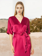 3/4 Sleeve Waist Tie 100% Pure Silk Sleep Dress
