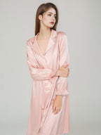 Pearl Button Flounce Cuff 100% Pure Silk Midi Sleep Dress
