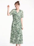 100% Pure Silk Mesh V-Neck Midi Dress