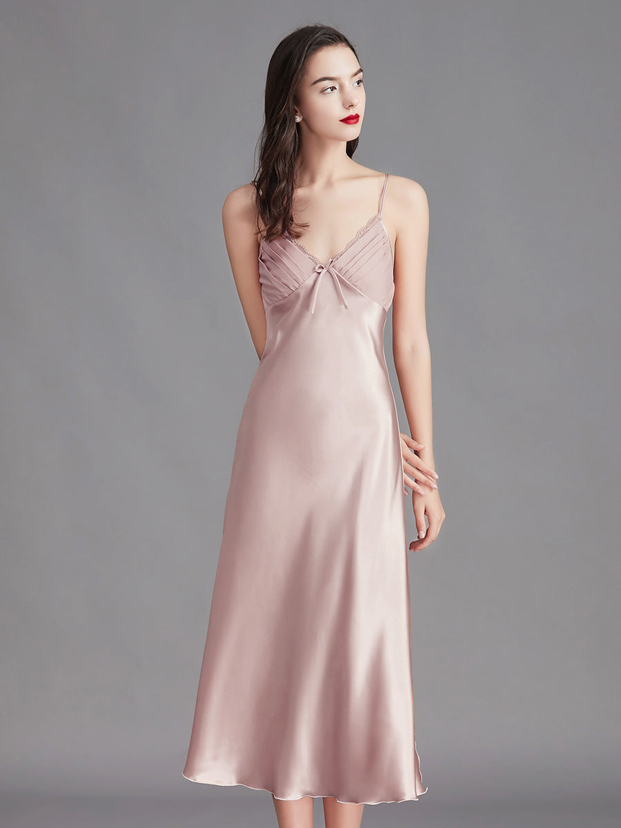 Dusty Pink Silky Lace Trim Slip Dress