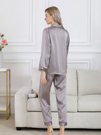 Long Sleeve Mulberry Silk Pajama Set with Contrast Piping