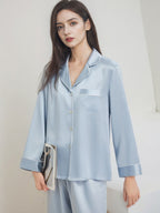 Contrast Piping Notched Collar Long Sleeve Pajama Set