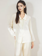 Contrast Trim Notched Collar Long Sleeve Pajama Set