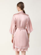 Rose Lace Mulberry Silk Robe and Slip Dress Set