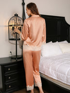 19 Momme Silk Pajama Set with Floral Lace Trim