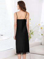 19 Momme Silk Slip Dress with Floral Lace