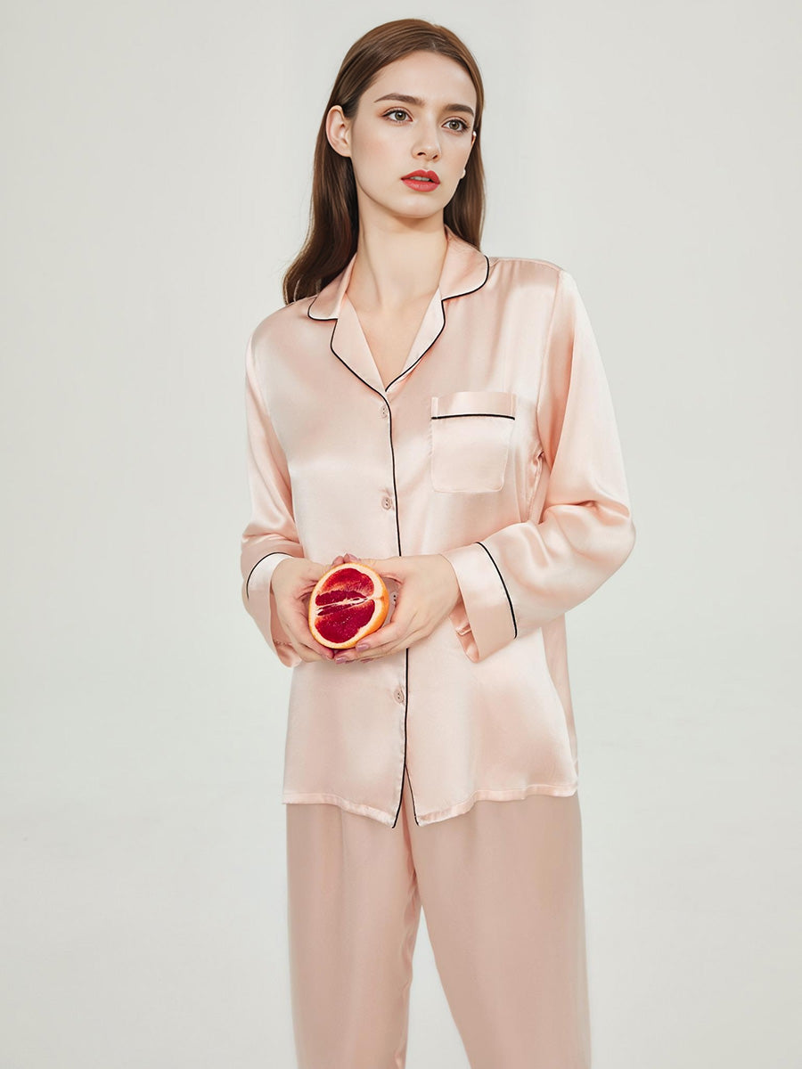 Contrast Piping Long Sleeve Pajama Set