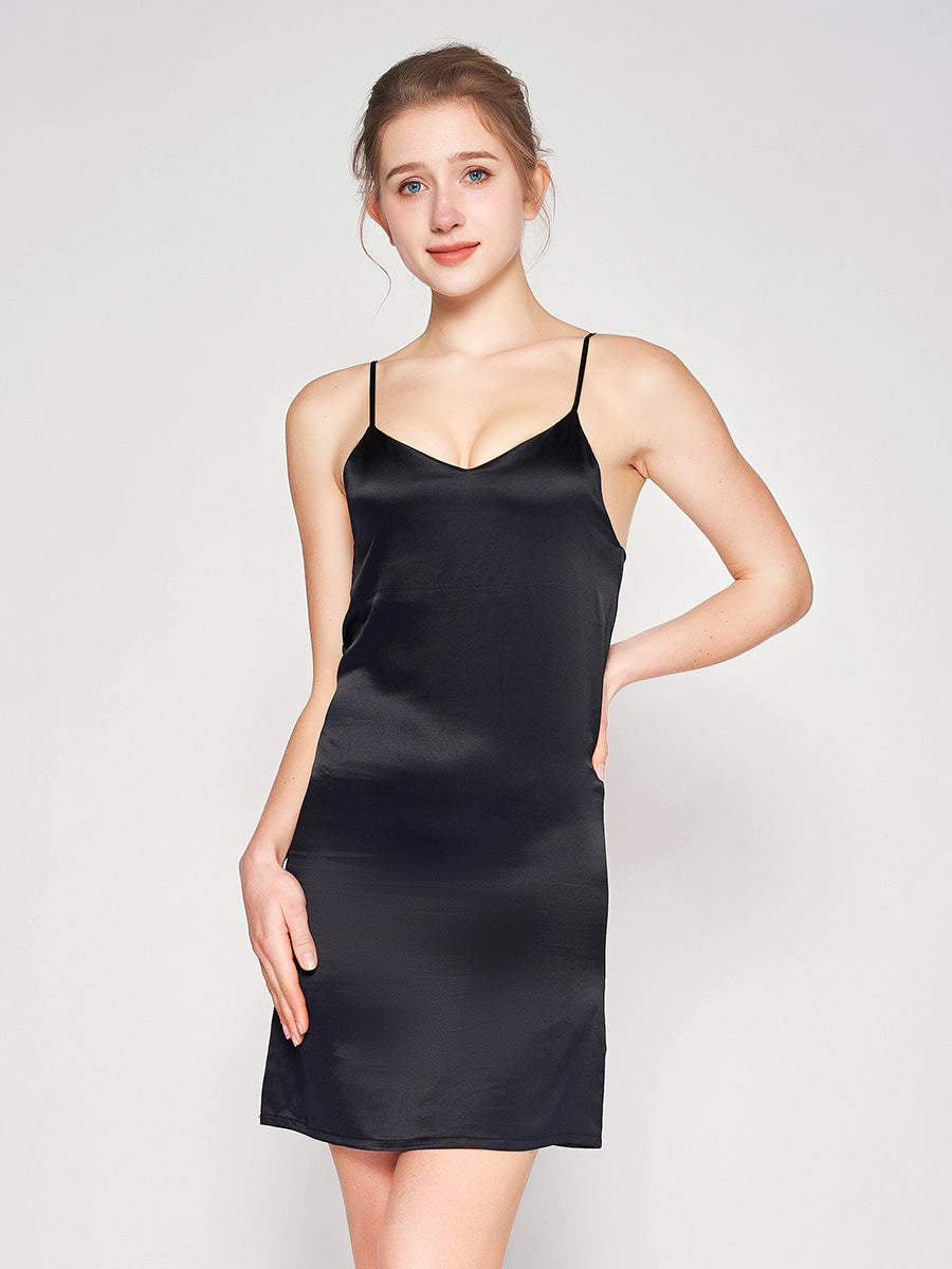 100% Mulberry Silk 19 Momme Spaghetti Strap Mini Sleep Dress
