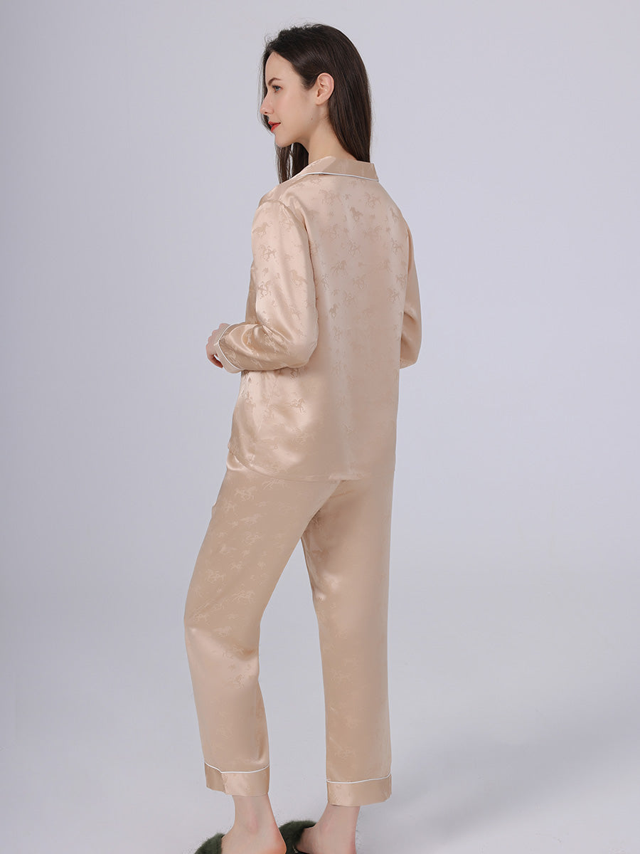 19 Momme Horse Jacquard Long Sleeve Silk Pajama Set