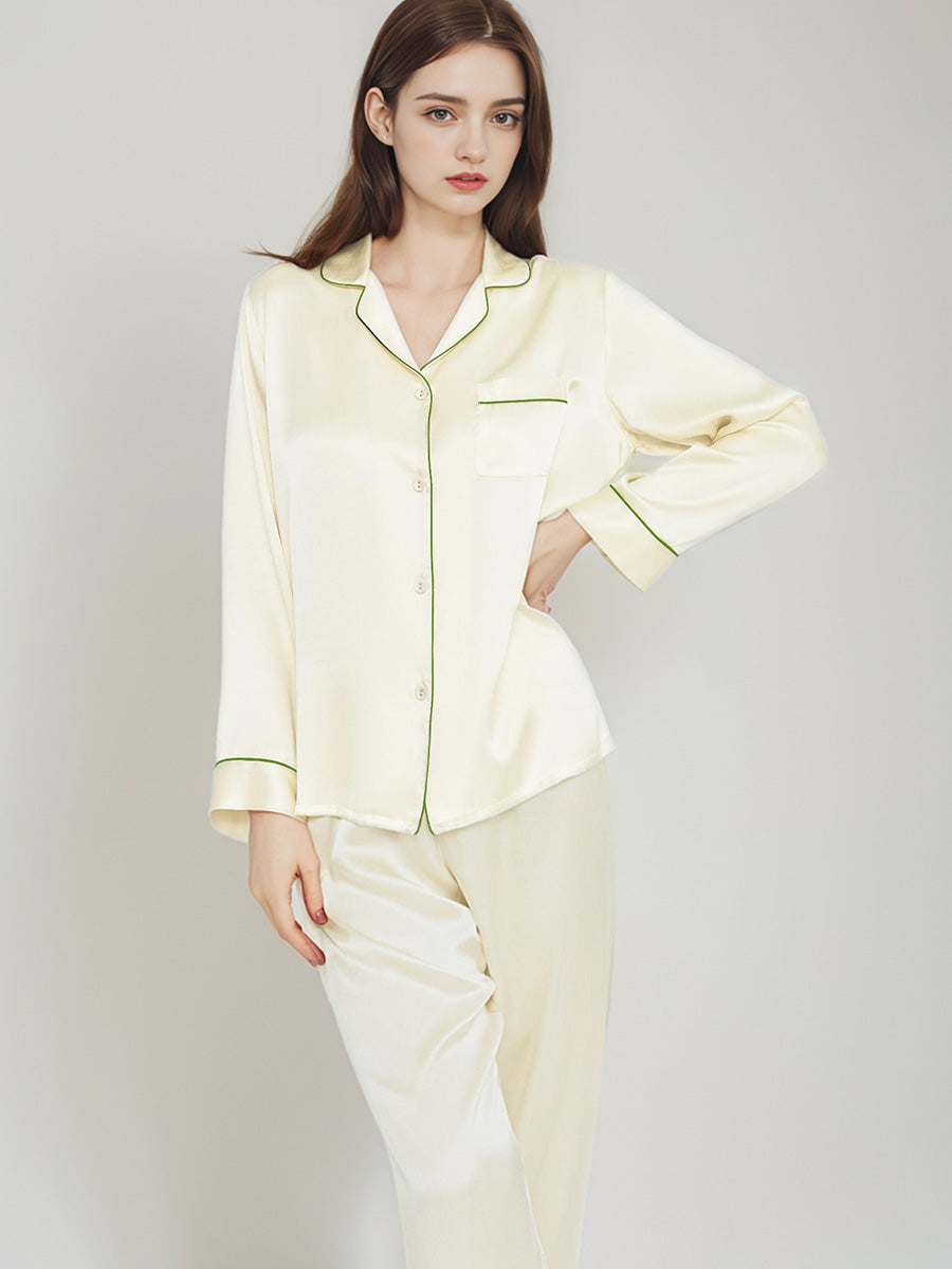 Contrast Piping Long Sleeve Pajama Set