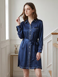 Classic Side Slit Chest Pocket 100% Mulberry Silk Midi Nightgown