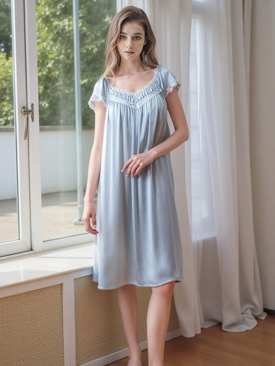 Lace V-Neck Built-in Bra Midi Nightgown