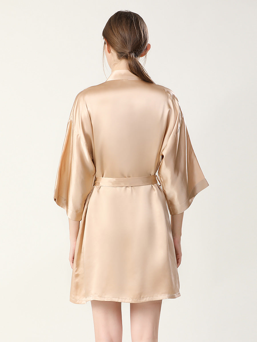 Mulberry Silk Robe and Double Strap Slip Dress Set