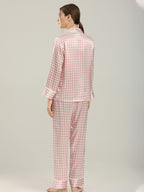 Long Sleeve Mulberry Silk Pajama Set with Houndstooth Print