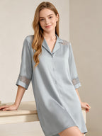 3/4 Sleeve Button Front 100% Pure Silk Nightshirt