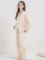 Contrast Piping Notched Collar Long Sleeve Pajama Set