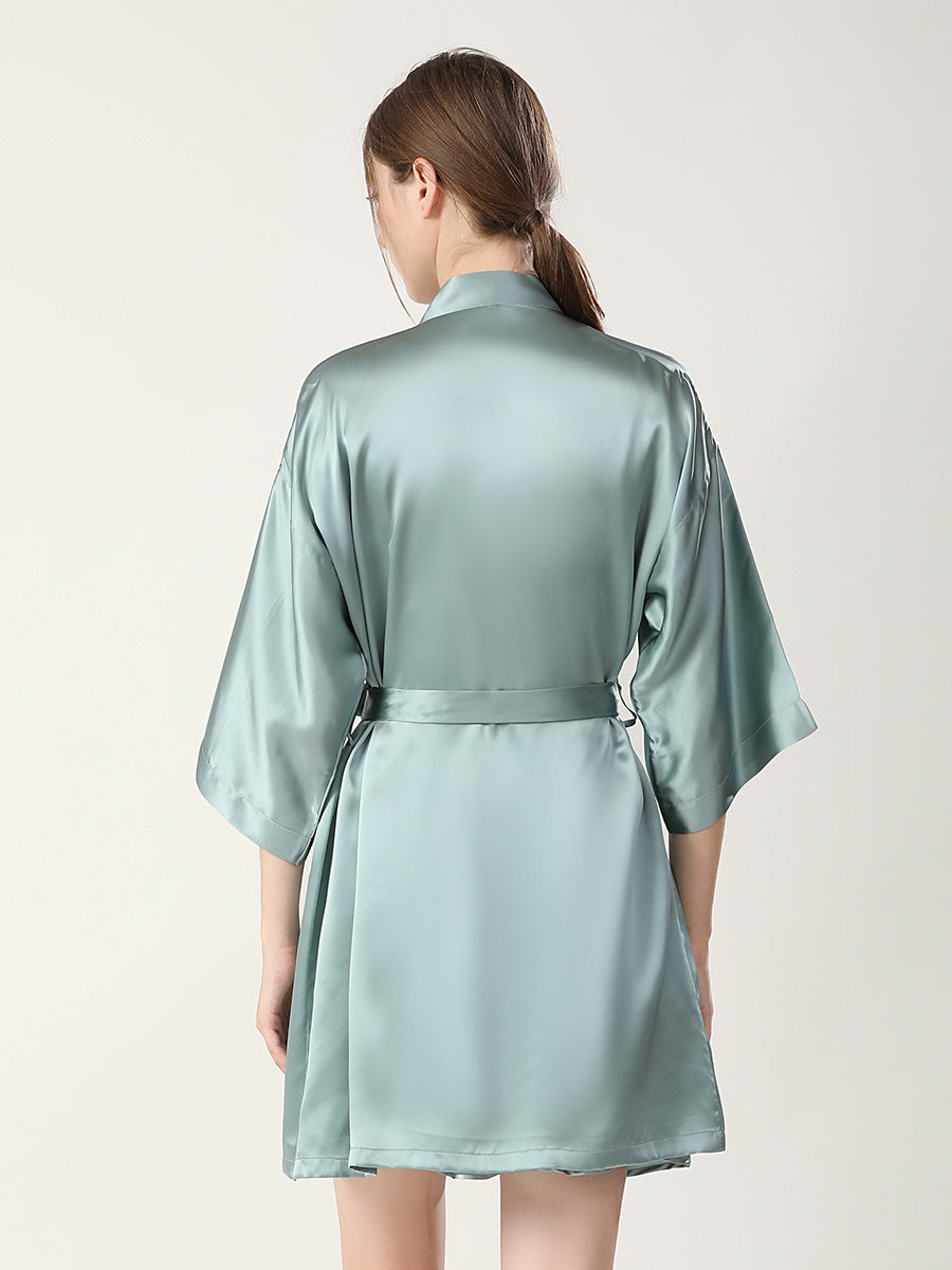 Mulberry Silk Robe and Double Strap Slip Dress Set