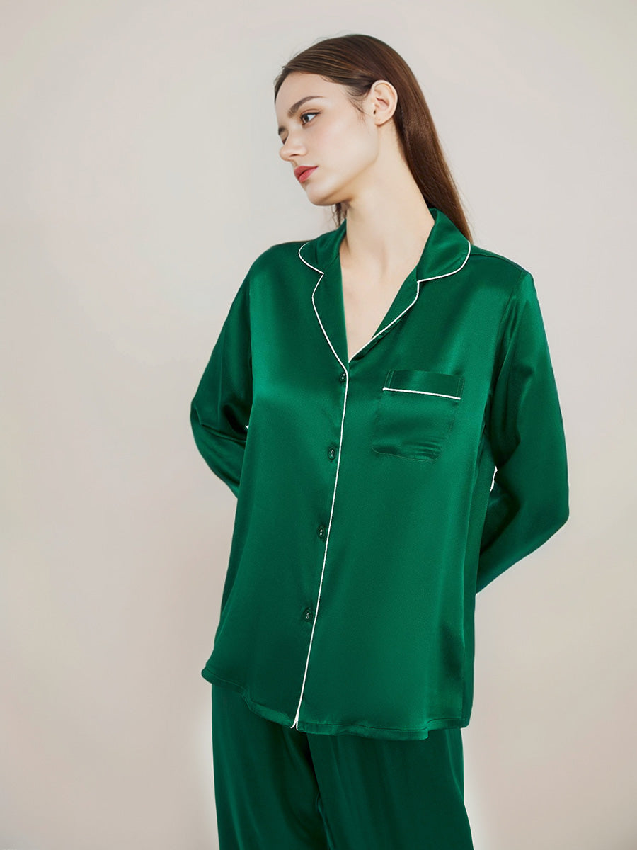 Contrast Piping Long Sleeve Pajama Set