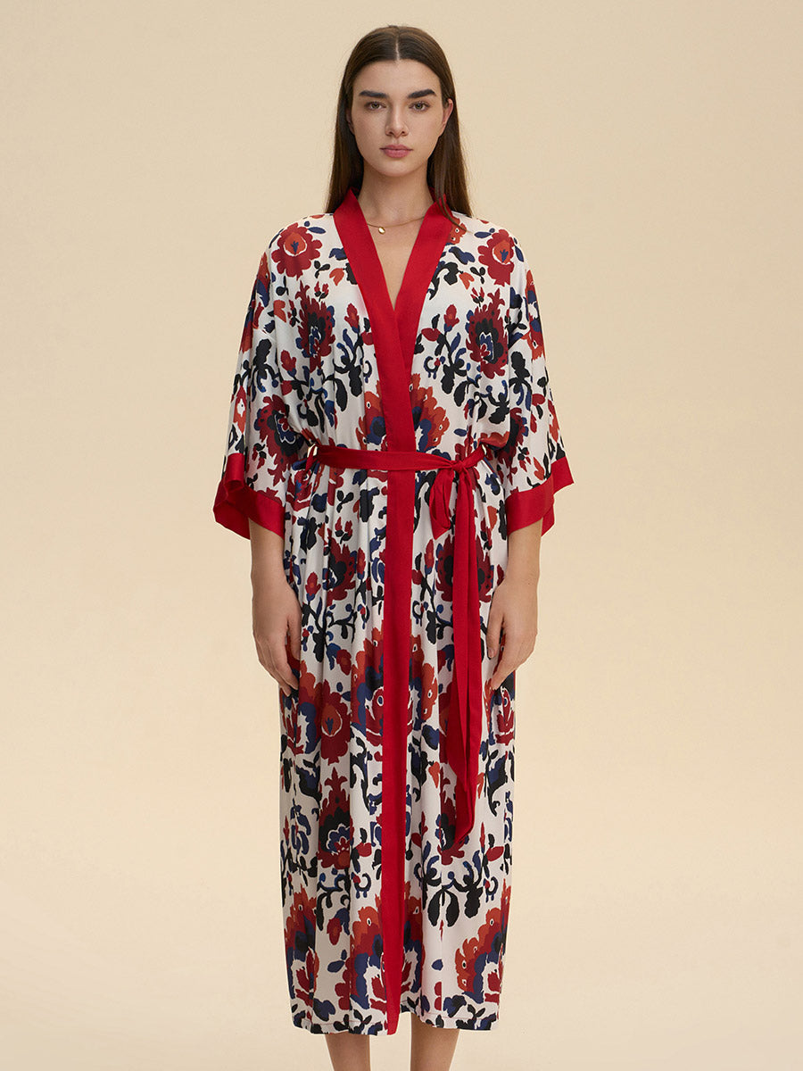 Boho Floral Satin Kimono Robe