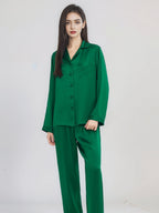 Classic Button Front Top & Long Pants Silk Sleepwear Set