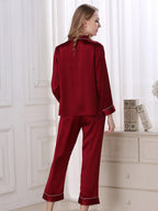 Long Sleeve Mulberry Silk Pajama Set with Contrast Piping