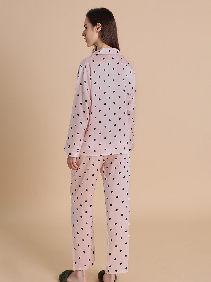 19 Momme Polka Dot Long Sleeve Silk Pajama Set