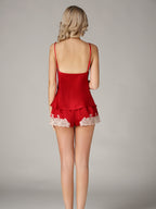 Scalloped Lace Mulberry Silk Cami and Shorts Pajama Set