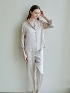 19 Momme Silk Pajama Set with Embroidered Lace Trim