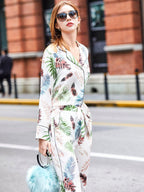 Women Floral Print 100% Mulberry Silk Long Sleeve Pajama Set