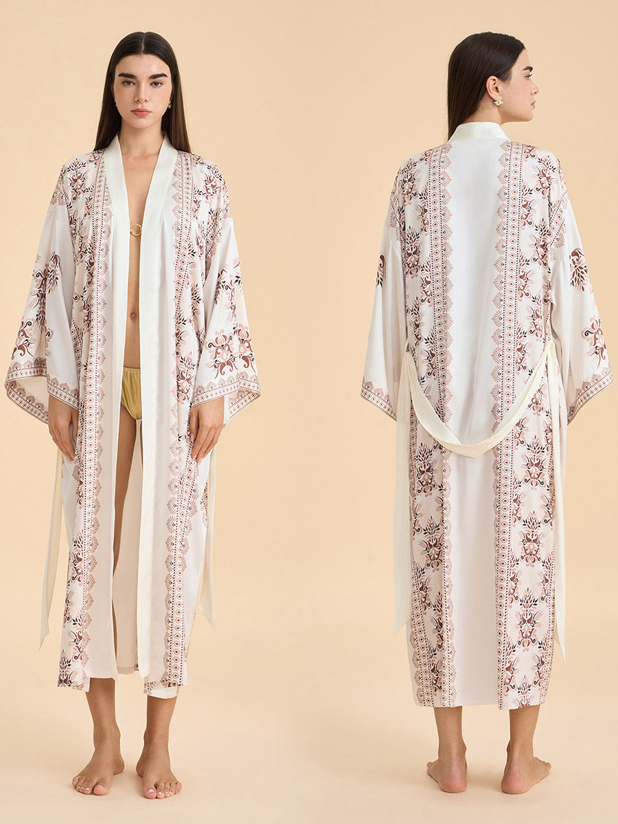 Bohemian Floral Satin Kimono Robe