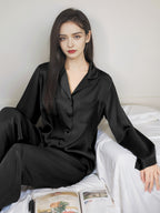 Classic Button Front Top & Long Pants Silk Sleepwear Set