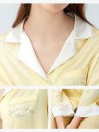 100% Mulberry Silk Contrast Collar Scalloped Trim Long Sleeve Pajama Set