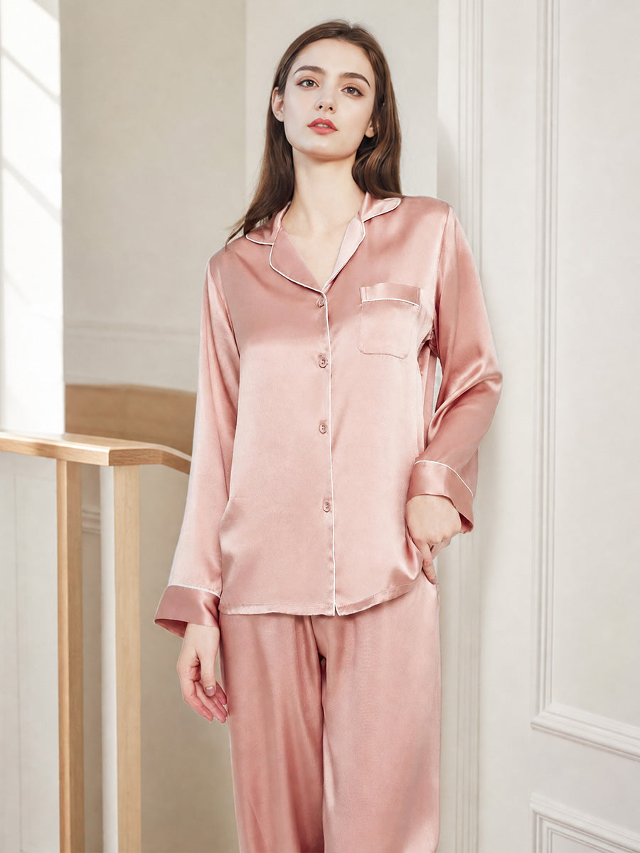 Contrast Piping Long Sleeve Pajama Set