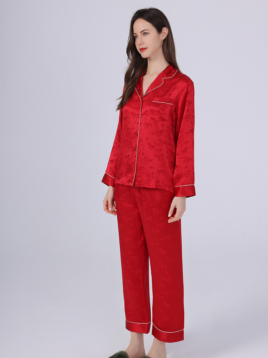 19 Momme Horse Jacquard Long Sleeve Silk Pajama Set