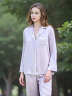 100% Mulberry Silk Contrast Piping Long Sleeve Pajama Set