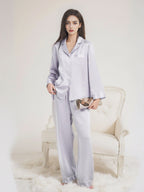 Contrast Piping Notched Collar Long Sleeve Pajama Set