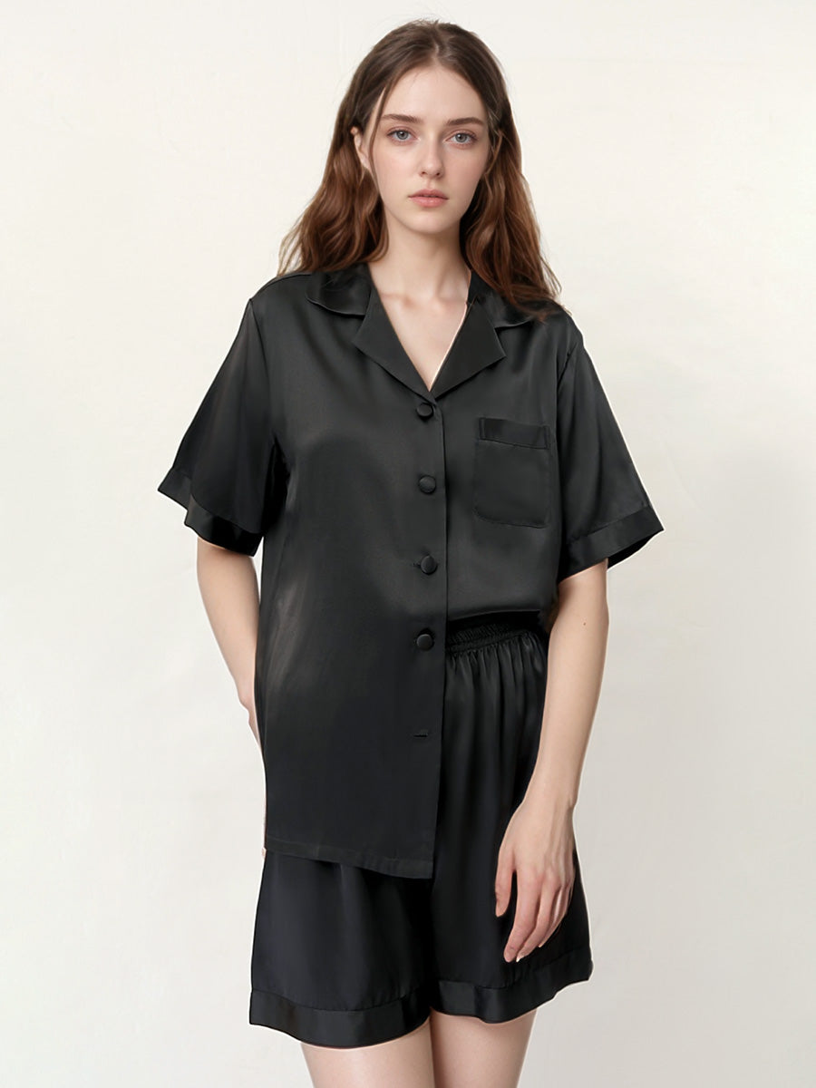 Short Sleeve Button Front Pajama Shorts Set