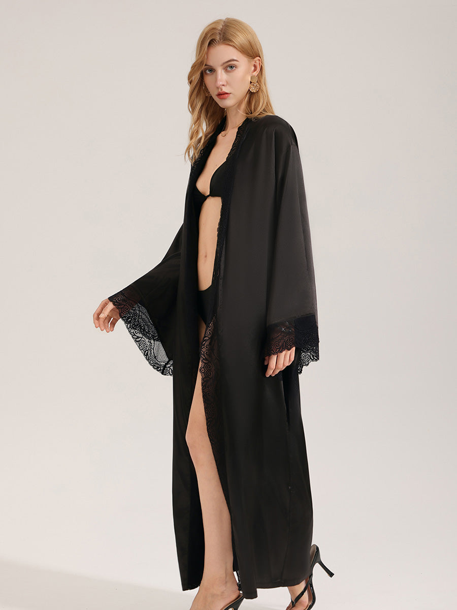 Black Satin Lace Robe